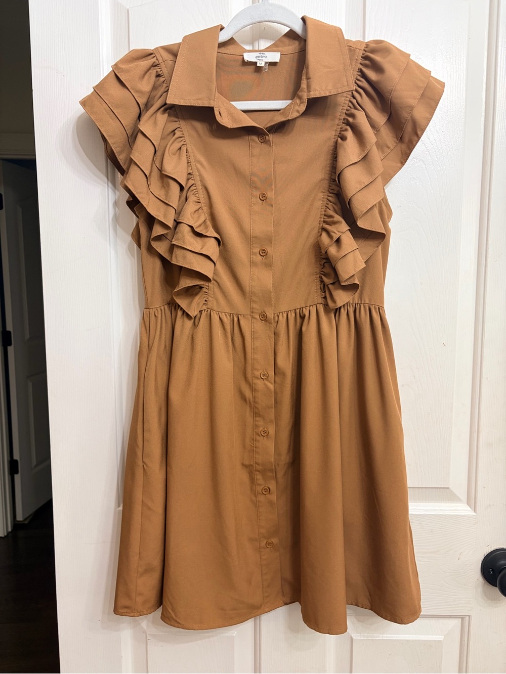 entro Button-Front Dress in Camel Brown